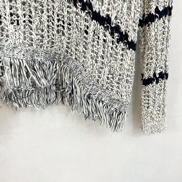 Velvet Graham & Spencer White & Black Open Knit Fringe Pullover Sweater SMALL - Picture 3 of 7